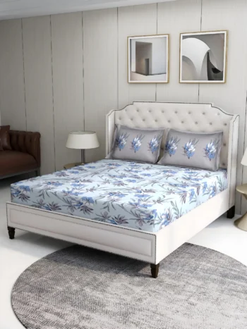 Bombay Dyeing Cotton Double Bedsheet with 2 Pillow Covers (Blue) Blumen